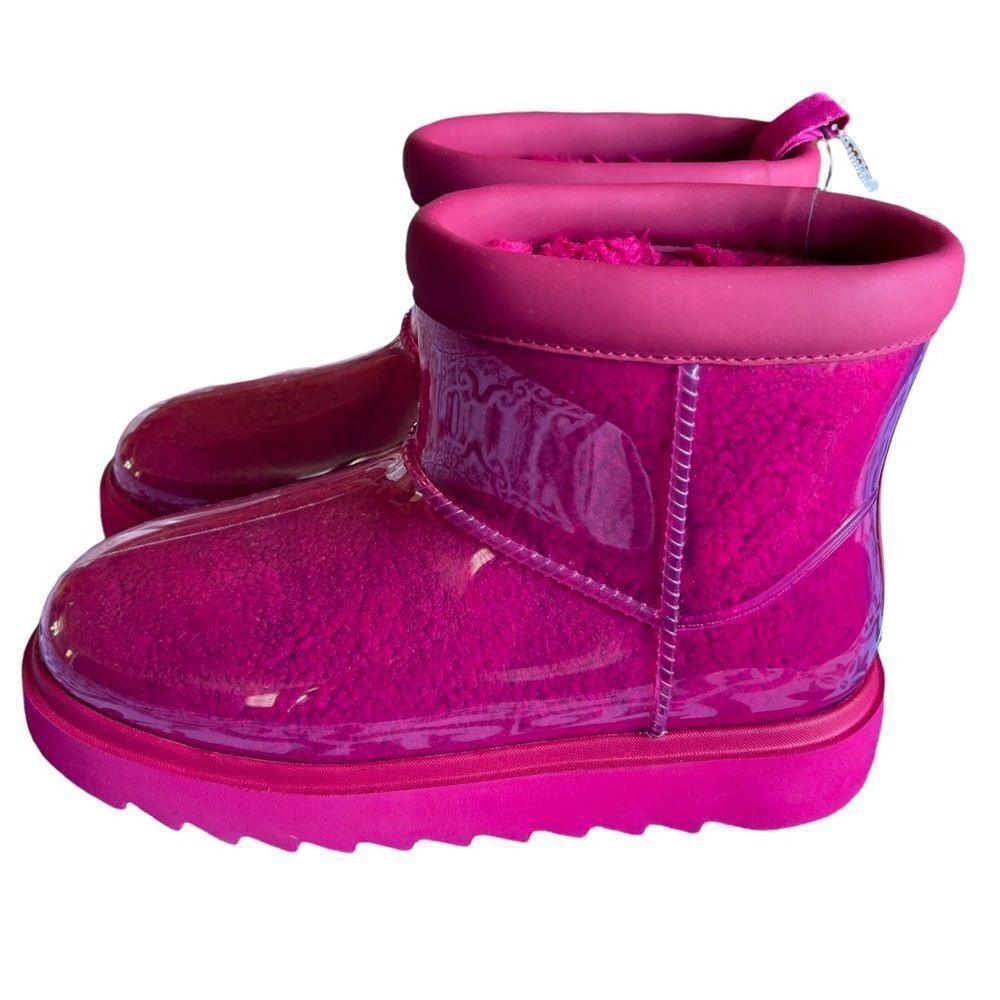 NWOT Koolaburra Pink Clear Covered Waterproof Boots Size 7